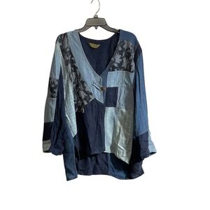 Vtg A. Spence XL Patchwork Denim Jacket Shacket Cottagecore Boho Hippie